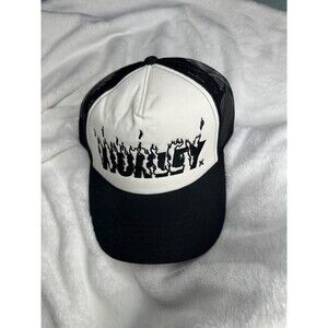 Hurley Hat Cap Snap Back Trucker Mens One Size Black White Flame Logo Mesh